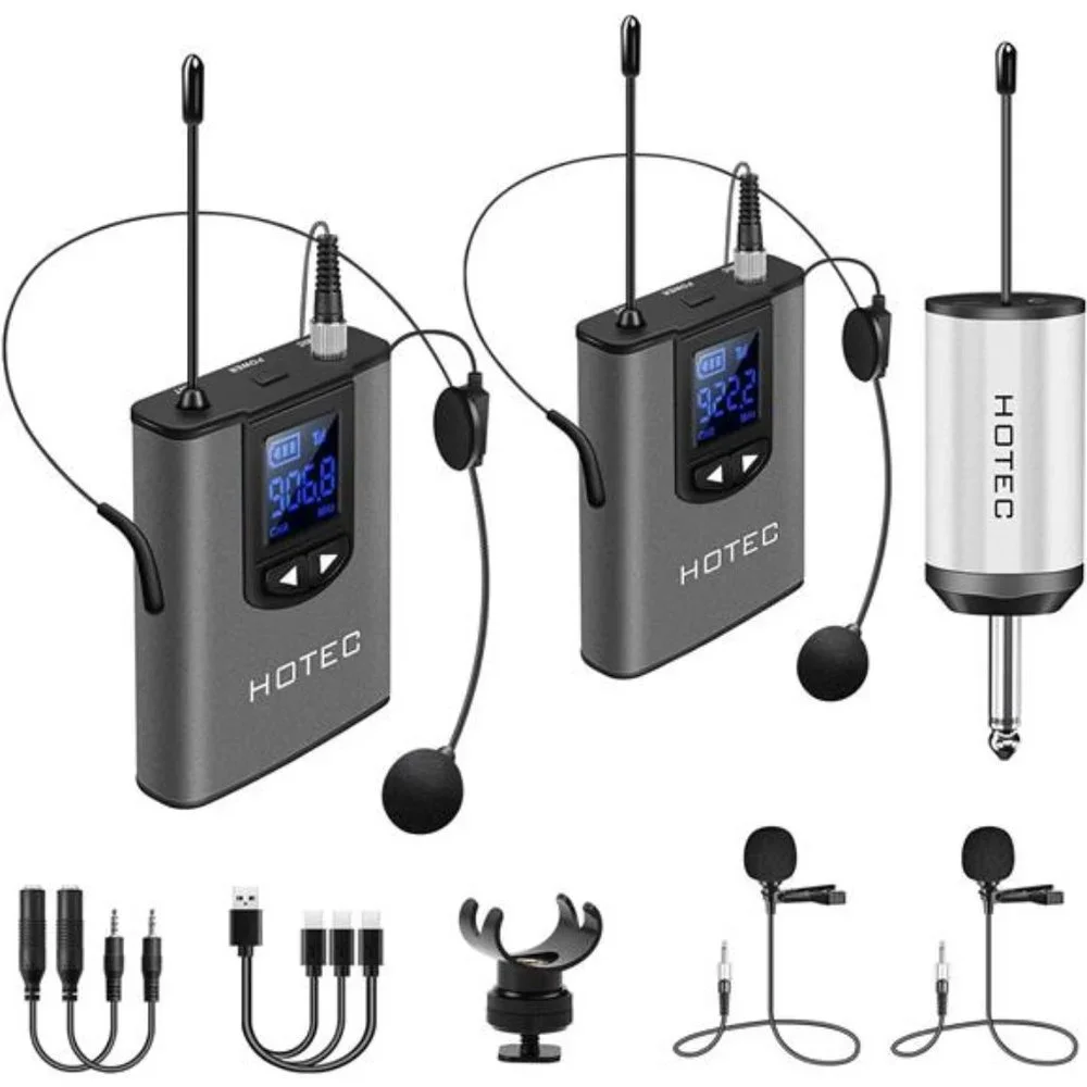 Wireless w/ Dual Headset Microphones/Lavalier Lapel Mics & Bodypack Transmitter